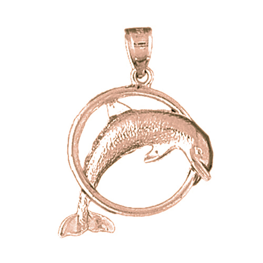 14K or 18K Gold Dolphins Jumping Through Hoop Pendant