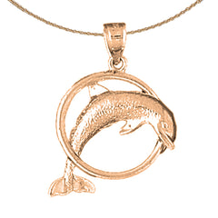 14K or 18K Gold Dolphins Jumping Through Hoop Pendant