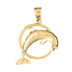 14K or 18K Gold Dolphins Jumping Through Hoop Pendant