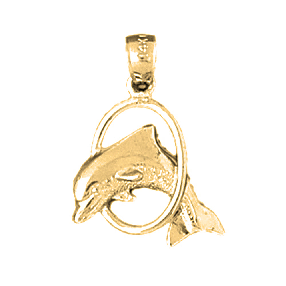 14K or 18K Gold Dolphins Jumping Through Hoop Pendant