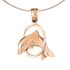 14K or 18K Gold Dolphins Jumping Through Hoop Pendant