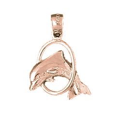 14K or 18K Gold Dolphins Jumping Through Hoop Pendant