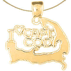 Colgante I Love Cape Cod de oro de 14 quilates o 18 quilates