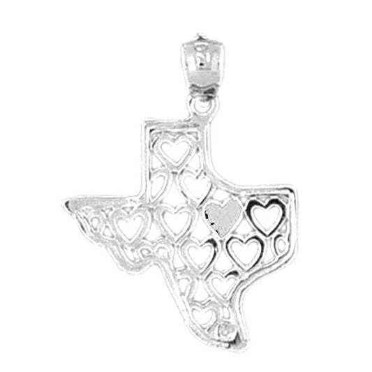 14K or 18K Gold Texas State with Hearts Pendant