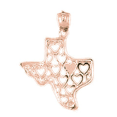 14K or 18K Gold Texas State with Hearts Pendant