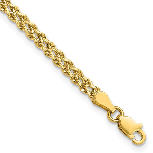 14K Yellow Gold 3.0mm Wide Diamond-cut Double Rope Chain