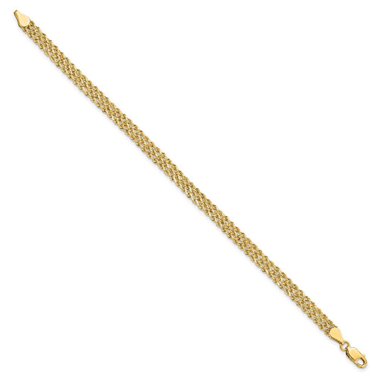 Cadena de cuerda triple con corte de diamante de 4,5 mm de ancho en oro amarillo de 14 quilates