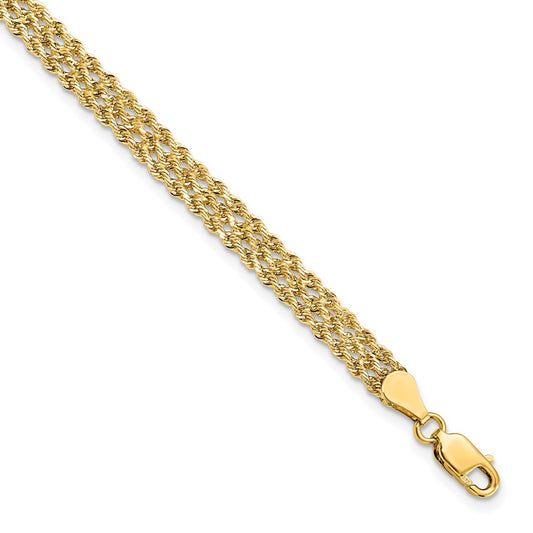 14K Yellow Gold 4.5mm Wide Diamond-cut Triple Rope Chain