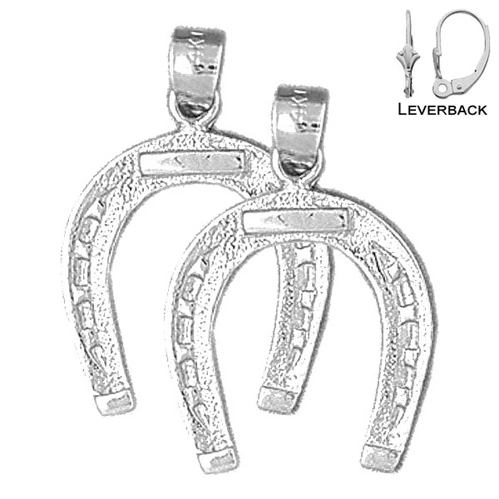 Sterling Silver 24mm Horseshoe Earrings (White or Yellow Gold Plated)