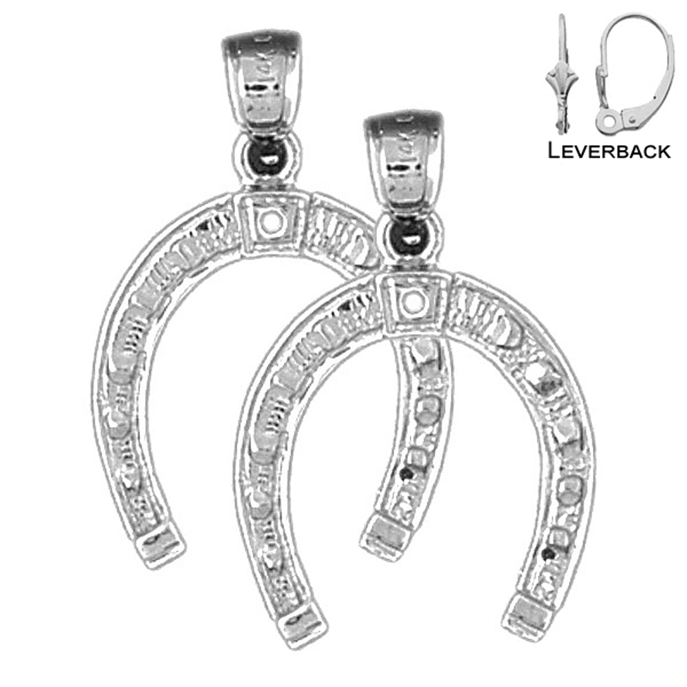 Sterling Silver 26mm Horseshoe Earrings (White or Yellow Gold Plated)