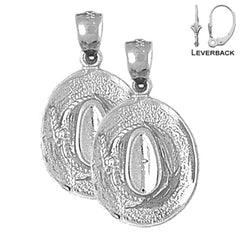 Pendientes de sombrero de vaquero 3D de plata de ley de 24 mm (chapados en oro blanco o amarillo)