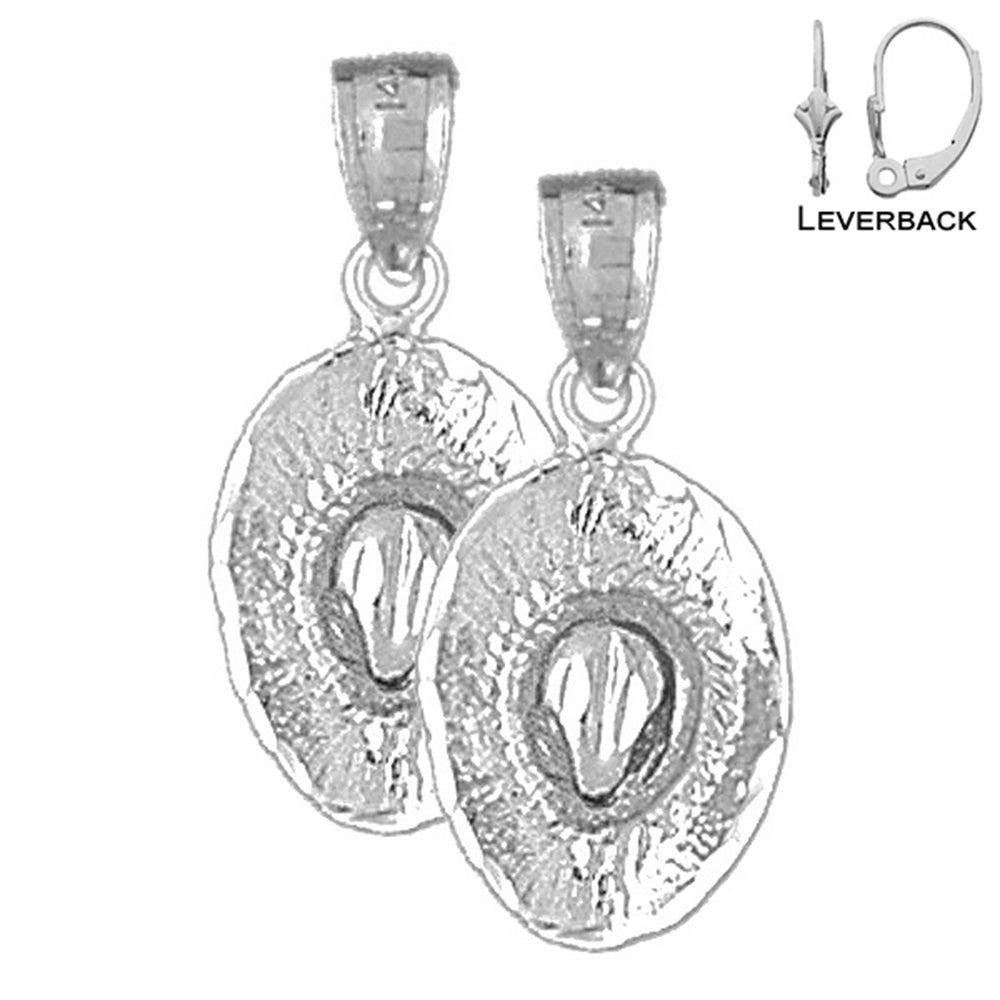 Pendientes de sombrero de vaquero 3D de plata de ley de 24 mm (chapados en oro blanco o amarillo)