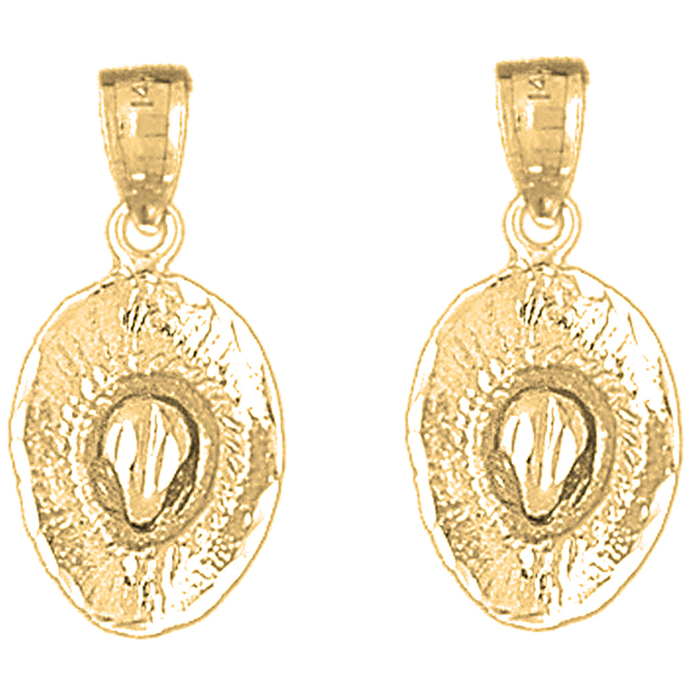 Yellow Gold-plated Silver 24mm 3D Cowboy Hat Earrings