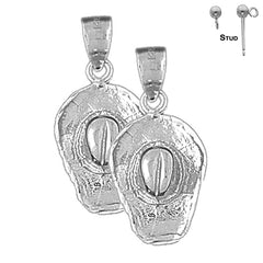 Pendientes de sombrero de vaquero 3D de plata de ley de 25 mm (chapados en oro blanco o amarillo)