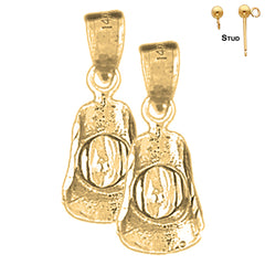 Sterling Silver 20mm 3D Cowboy Hat Earrings (White or Yellow Gold Plated)