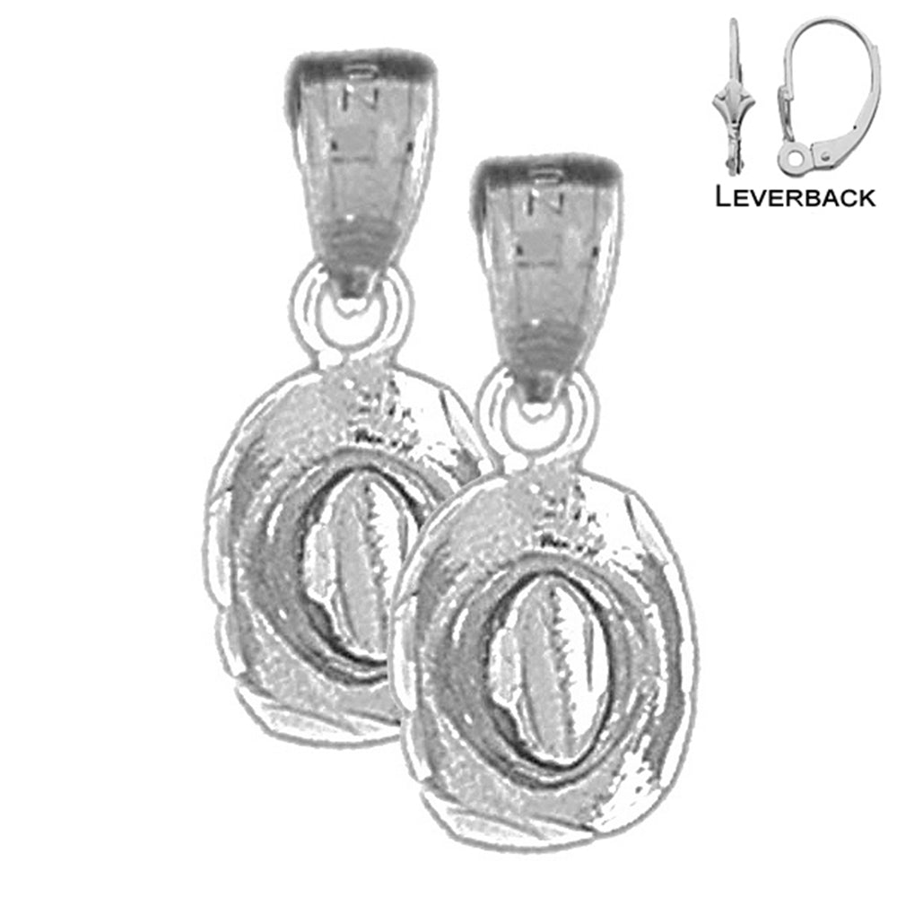 Sterling Silver 19mm 3D Cowboy Hat Earrings (White or Yellow Gold Plated)