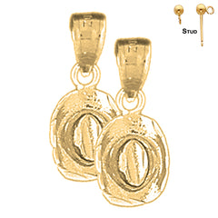 Pendientes de sombrero de vaquero 3D de plata de ley de 19 mm (chapados en oro blanco o amarillo)