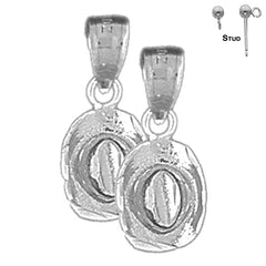 Sterling Silver 19mm 3D Cowboy Hat Earrings (White or Yellow Gold Plated)