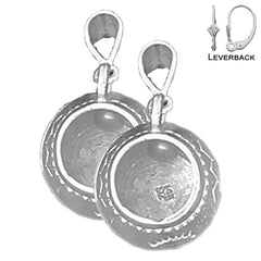 Sterling Silver 25mm 3D Indian Pottery Earrings (White or Yellow Gold Plated)