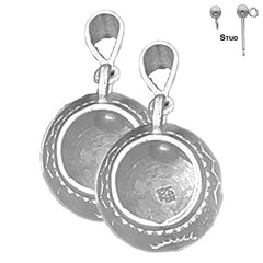 Sterling Silver 25mm 3D Indian Pottery Earrings (White or Yellow Gold Plated)