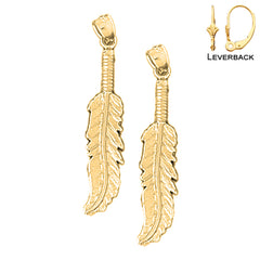 Sterling Silver 34mm Feather Earrings (White or Yellow Gold Plated)