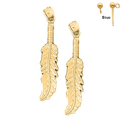 Sterling Silver 34mm Feather Earrings (White or Yellow Gold Plated)