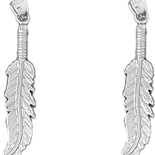 Sterling Silver 34mm Feather Earrings