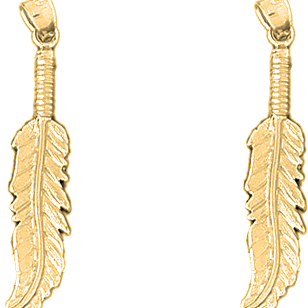 Yellow Gold-plated Silver 34mm Feather Earrings