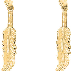 Yellow Gold-plated Silver 34mm Feather Earrings