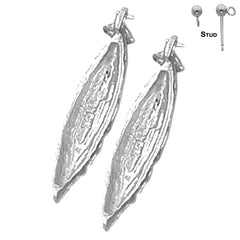 Sterling Silver 27mm 3D Canoe Earrings (White or Yellow Gold Plated)