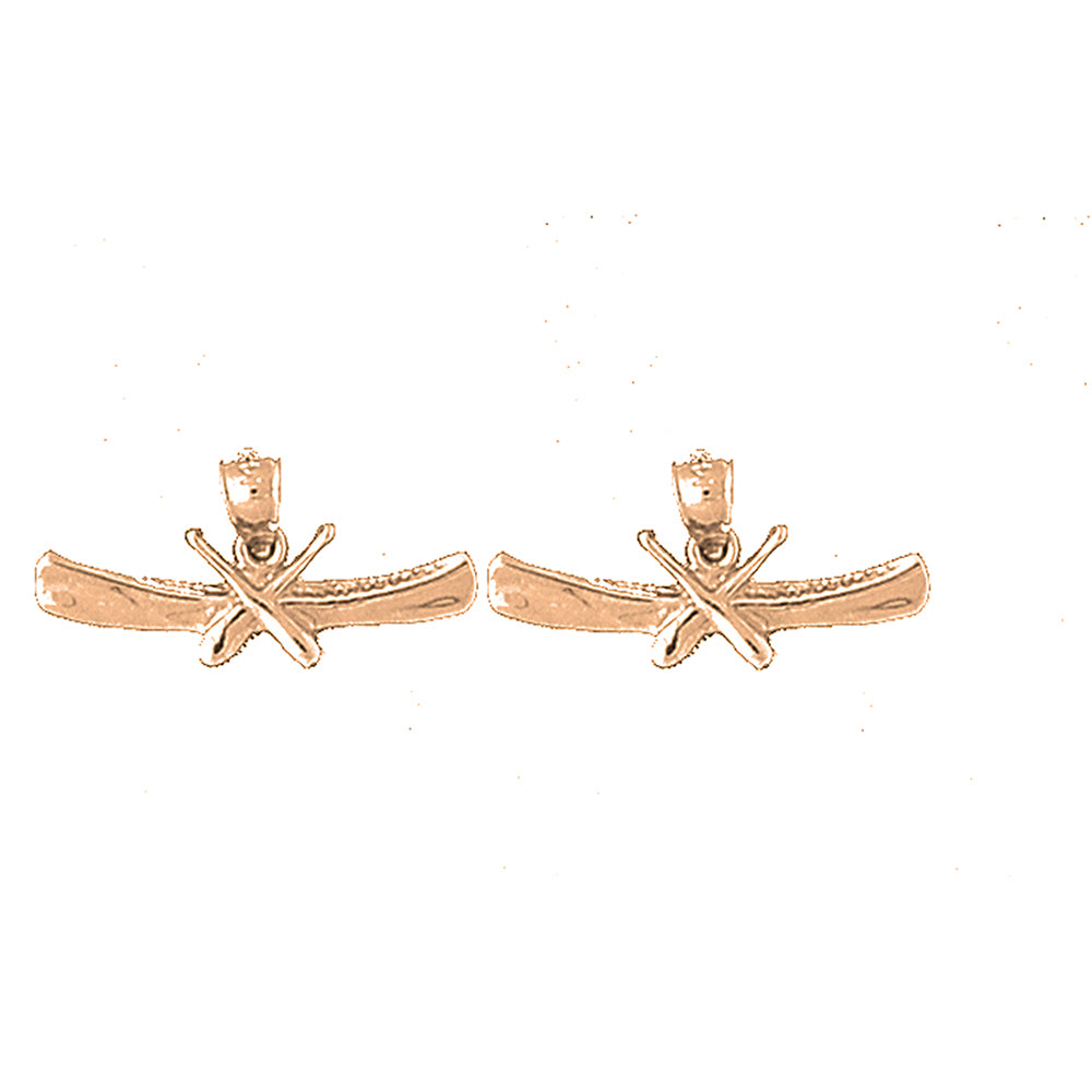 14K or 18K Gold 11mm Canoe With Paddles Earrings