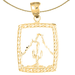 10K, 14K or 18K Gold Cactus With Mountain Pendant