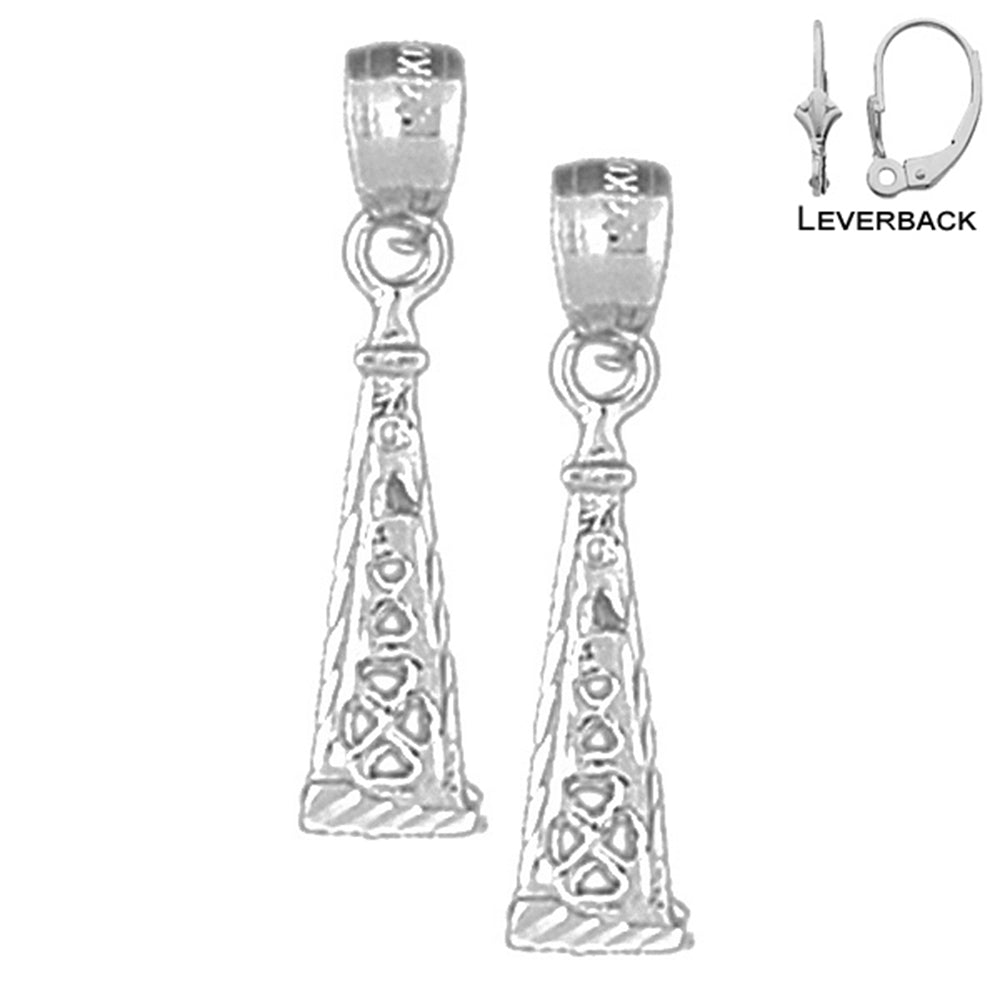 Sterling Silver 25mm 3D Oil Rig Earrings (White or Yellow Gold Plated)