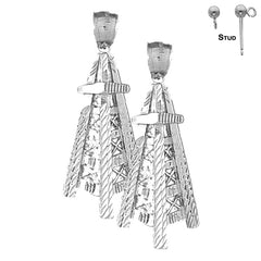 Sterling Silver 44mm Oil Well, Oil Rig Earrings (White or Yellow Gold Plated)