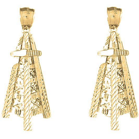 Yellow Gold-plated Silver 44mm Oil Well, Oil Rig Earrings