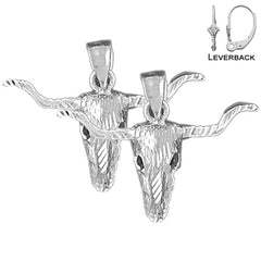Sterling Silver 22mm Steer Head Earrings (White or Yellow Gold Plated)
