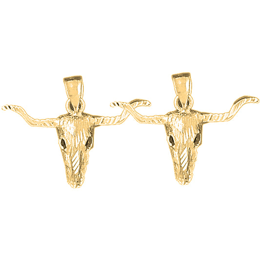 Yellow Gold-plated Silver 22mm Steer Head Earrings