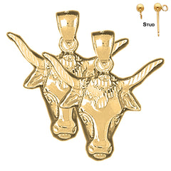 Sterling Silver 31mm Steer Head Earrings (White or Yellow Gold Plated)