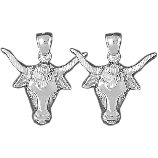 Sterling Silver 31mm Steer Head Earrings