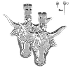 Sterling Silver 24mm Steer Head Earrings (White or Yellow Gold Plated)