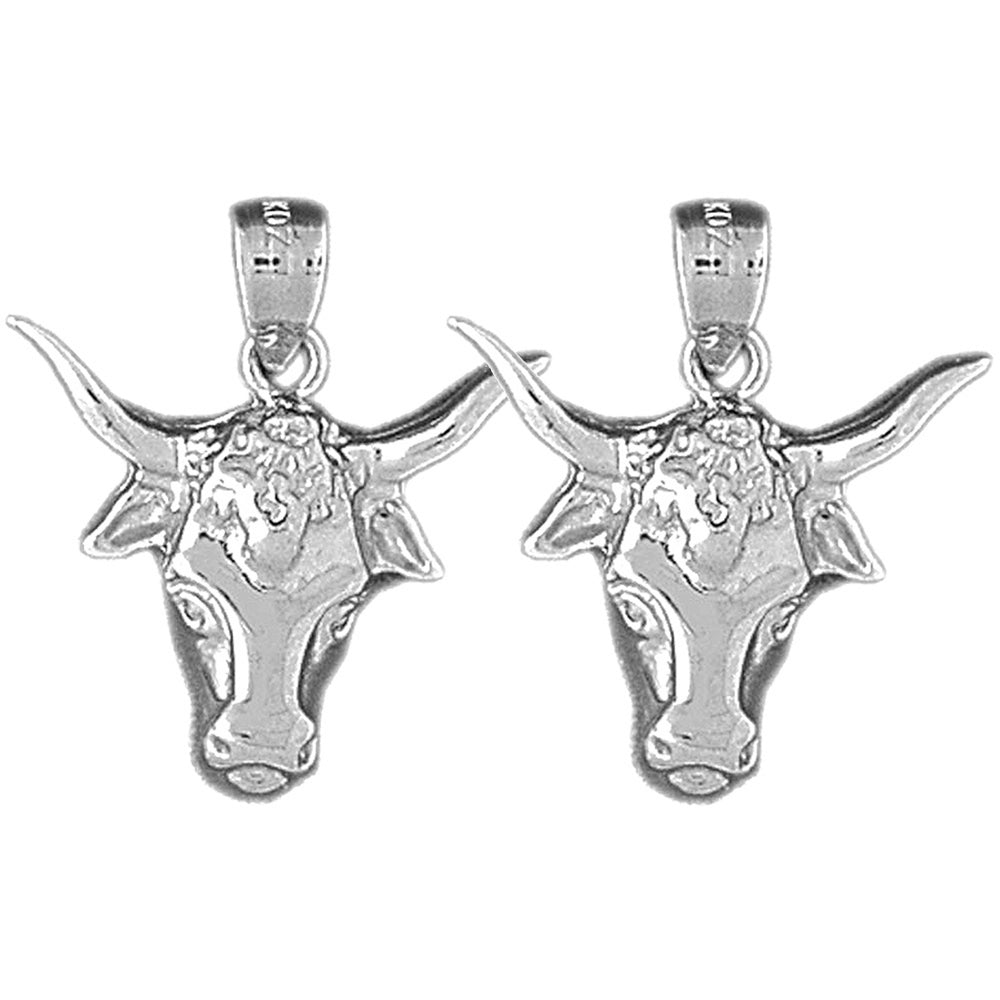 Sterling Silver 24mm Steer Head Earrings