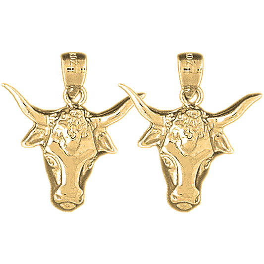 Yellow Gold-plated Silver 24mm Steer Head Earrings