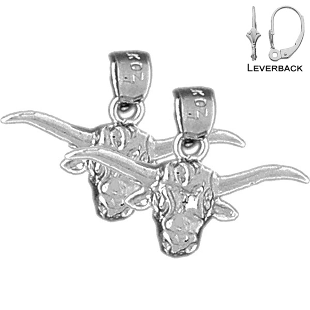 Sterling Silver 15mm Steer Head Earrings (White or Yellow Gold Plated)