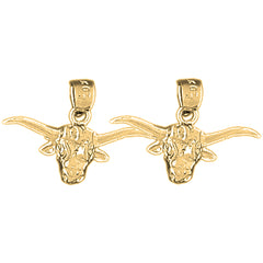 Yellow Gold-plated Silver 15mm Steer Head Earrings