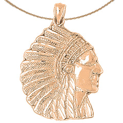 Colgante de cabeza de indio en oro de 10 quilates, 14 quilates o 18 quilates