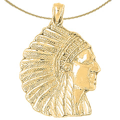 Colgante de cabeza de indio en oro de 10 quilates, 14 quilates o 18 quilates