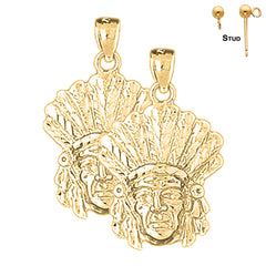 Pendientes de cabeza india de plata de ley de 26 mm (chapados en oro blanco o amarillo)