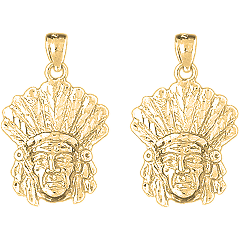 Yellow Gold-plated Silver 26mm Indian Head Earrings