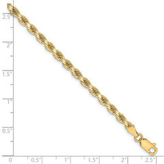 Cadena de cuerda con corte de diamante de 3,25 mm en oro amarillo de 10 quilates