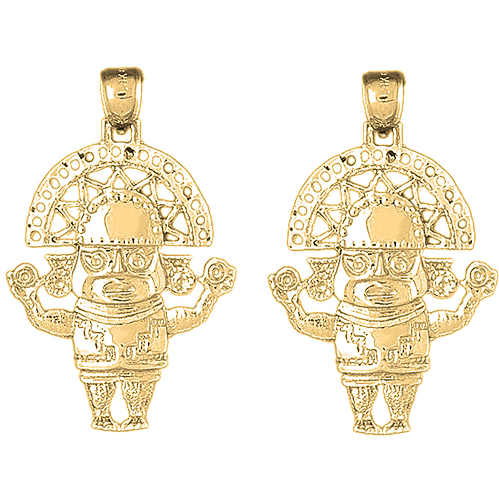 Yellow Gold-plated Silver 40mm Indian Symbols Earrings